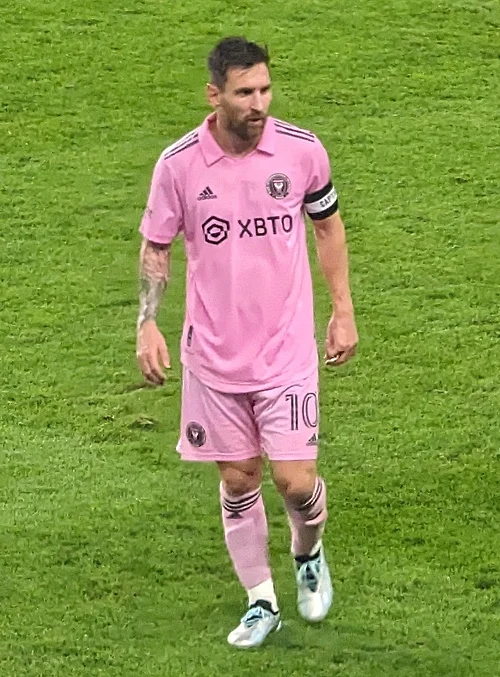 Lionel Messi in a pink jersey of Inter Miami CF
